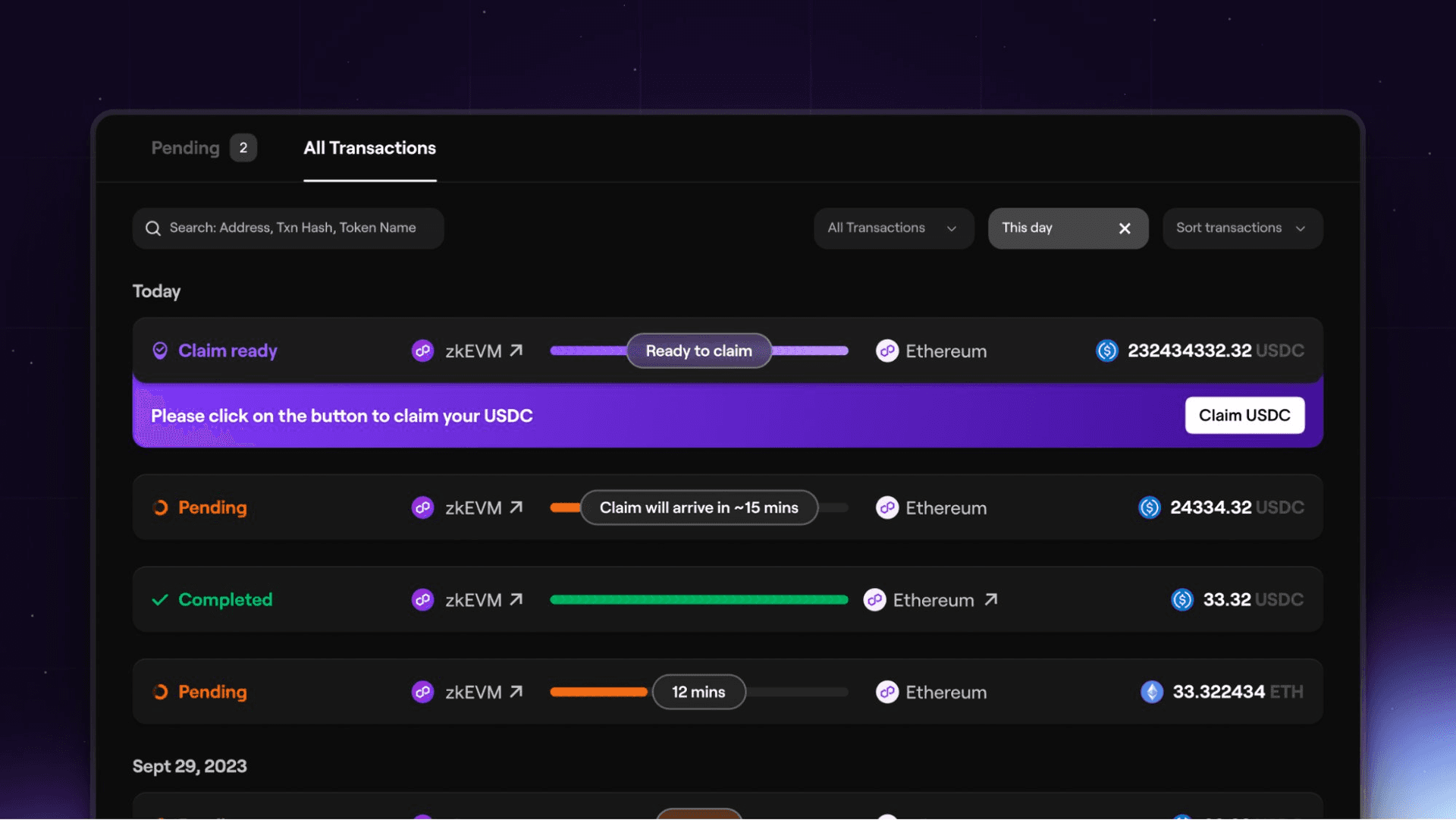 Transaction progress interface