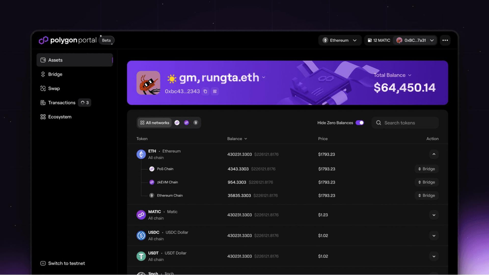 Unified tokens view